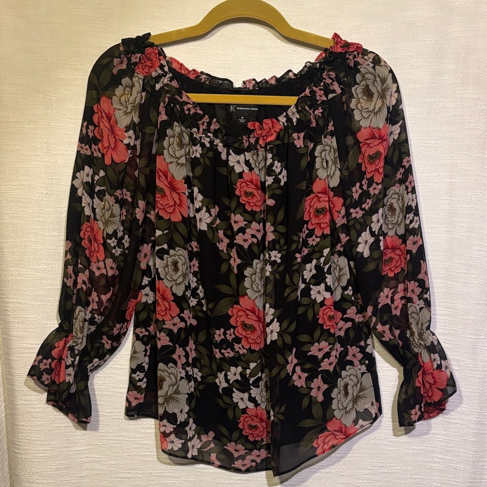 INC International Concepts Black and Pink Floral Blouse